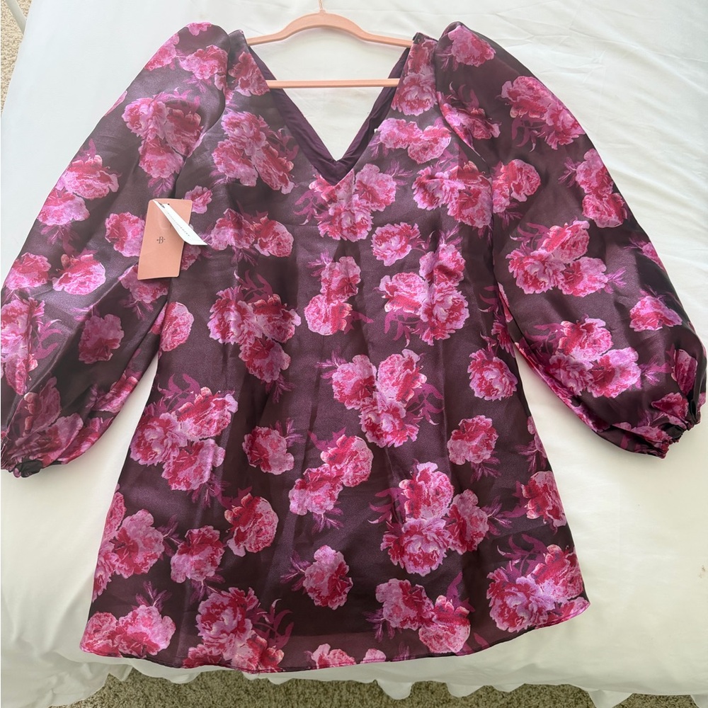 BHLDN new with tags Floral V-Neck Dress with Pink and Purple Flowers